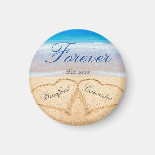 Aimant Noms du couple en cœurs dans le sable souvenir côt