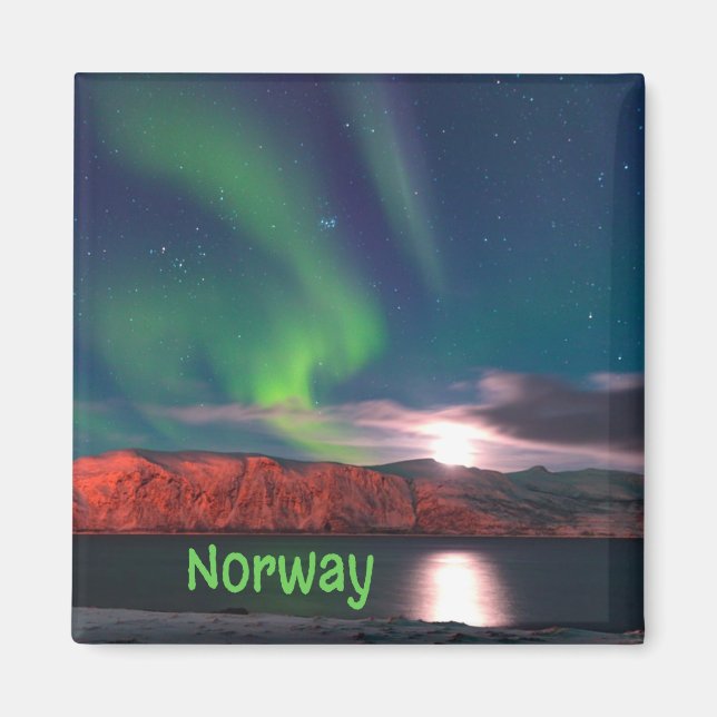 Aimant Norvège Lumières nordiques scandinaves Clips rouge (Devant)