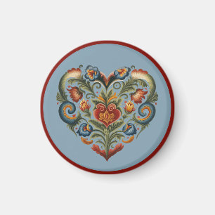 Aimant Norvégien Rosemaling Folk Art Heart