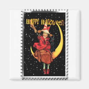 Aimant Nostalgale Halloween Bonne sorcière et son chat