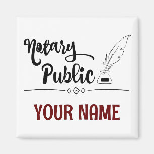 Aimant Notaire Public Feather Quill Votre nom Customisé