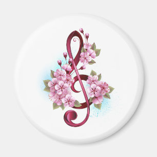 Aimant Notes de clef musicale en treble avec des fleurs S