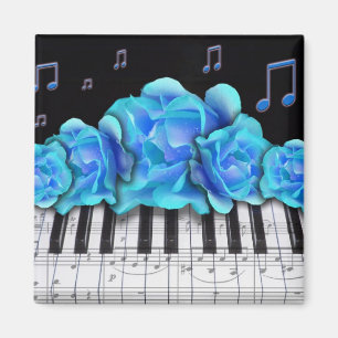 Aimant Notes de musique et clavier de piano Rose bleu