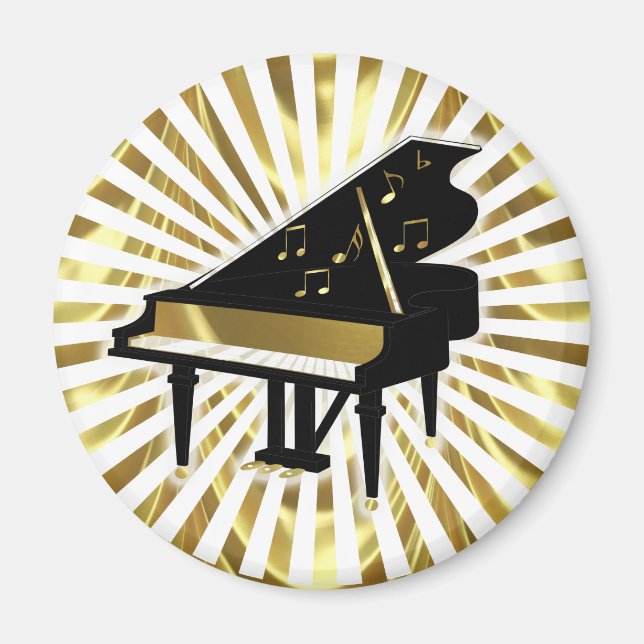 Aimant Notes de musique Gold et Black Grand Piano (Devant)