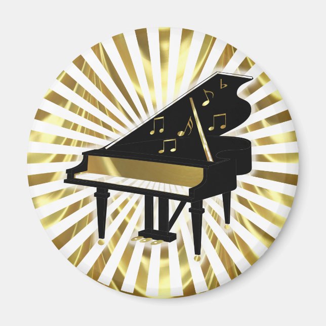 Aimant Notes de musique Gold et Black Grand Piano (Devant)