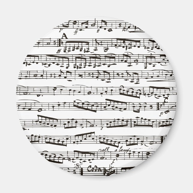 Aimant Notes musicales en noir et blanc (Devant)