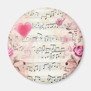 Aimant Notes musicales et design Vintage Rose