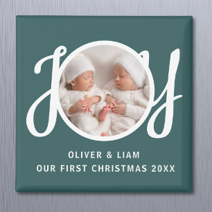Aimant Notre première photo de Noël de jumeaux Cadeau ver