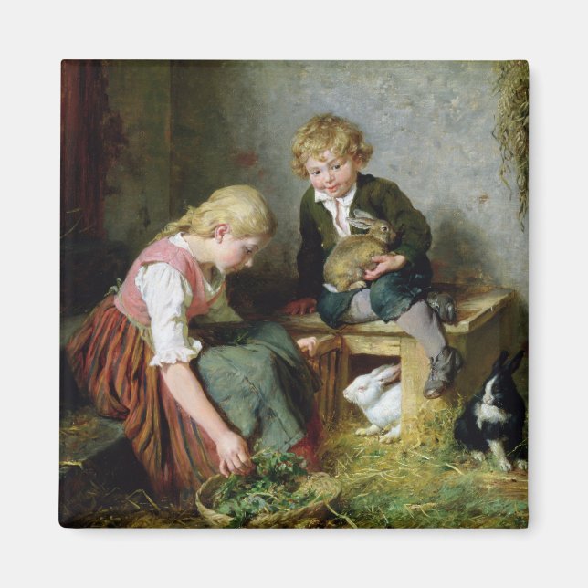 Aimant Nourrir les lapins (Devant)