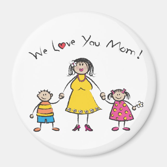Aimant Nous t'aimons Maman Cartoon Famille Bonne fête des (Devant)