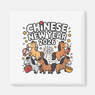 Aimant Nouvel An chinois mignon 2026 Horse Zodiac Lunar N