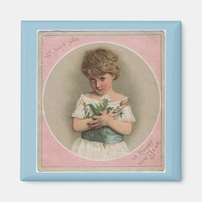 Aimant Nouvel An vintage fille (Devant)
