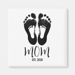 Aimant Nouvelle maman Empreintes de bébé Script Date esti