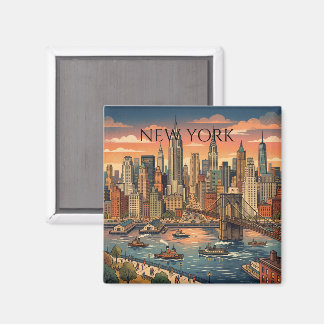 Aimant Nouvelle Skyline Voyage Art Vintage York