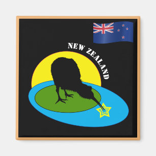 Aimant Nouvelle-Zélande Drapeau & Kiwi Voyage d'oiseaux,