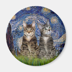 Aimant Nuit étoilée - Deux chats en tigre Tabby
