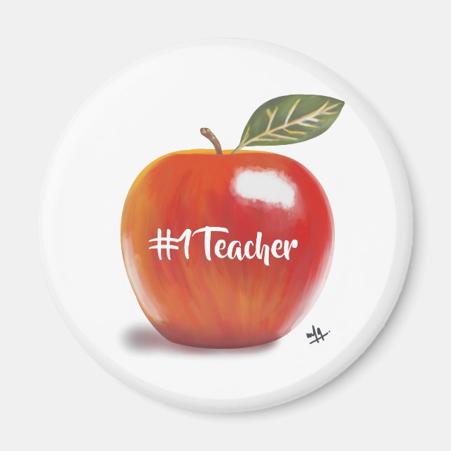 Aimant Numéro 1 Teacher Red Apple Illustration (Devant)