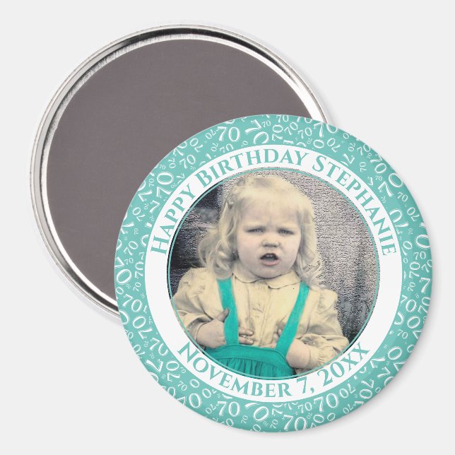 Aimant Numéro aléatoire Motif 70e anniversaire Turquoise/ (Recto/Verso)