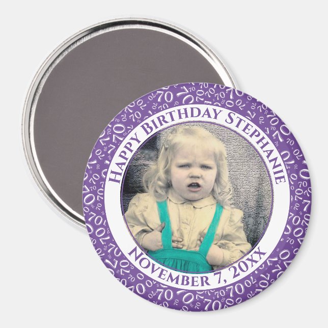 Aimant Numéro aléatoire Motif 70e anniversaire violet/bla (Recto/Verso)