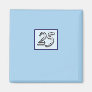 Aimant Numéro d'argent du 25e anniversaire en bleu