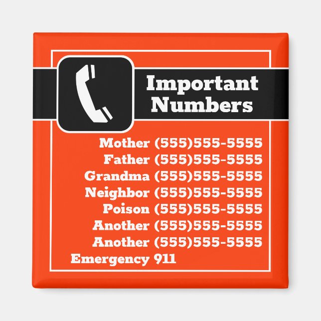 Aimant Numéro de téléphone du contact important Rappels d (Devant)