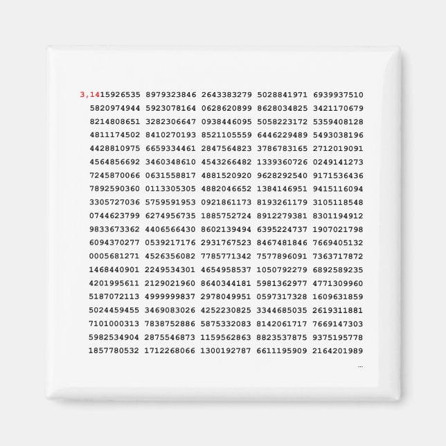 Aimant Numéro Pi 1000 Premiers Chiffres | Symbole mathéma (Devant)
