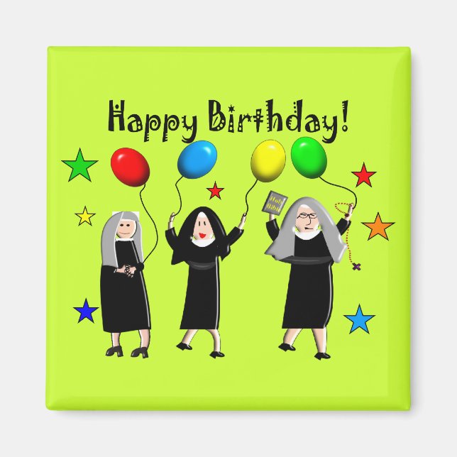 Aimant Nun Joyeux Anniversaire Cartes et Cadeaux (Devant)