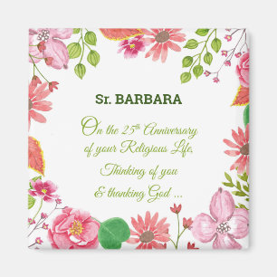 Aimant Nun Religieux 25e Anniversaire Fleurs aquarelles