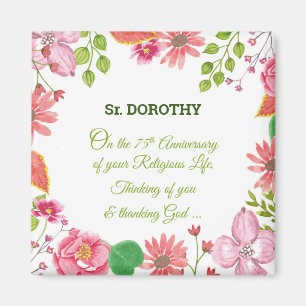 Aimant Nun Religious 75th Anniversary Watercolor Flowers