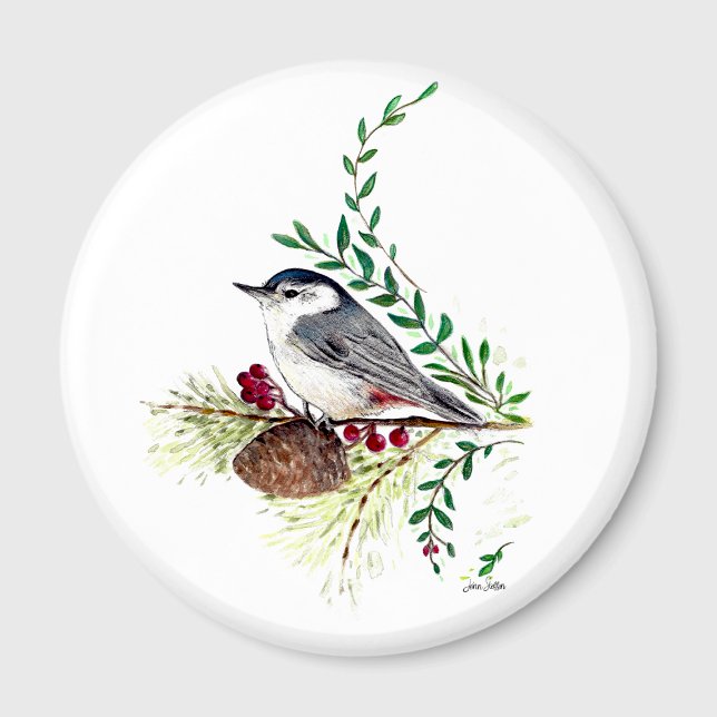 Aimant Nuthatch Bird Art (Nuthatch Bird Art Magnet from Jenn Steffen Art)