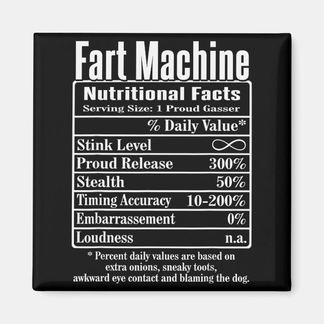 Aimant Nutrion Facts Fart Machine Dad Jokes Funny Farting (Devant)