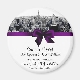 Aimant NYC Etched Fisheye Skyline BW Purp Enregistrer la