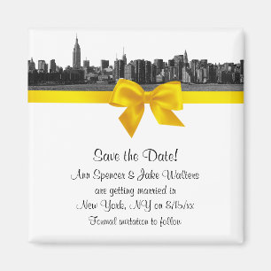 Aimant NYC large Skyline Etched BW Jaune Enregistrer la d