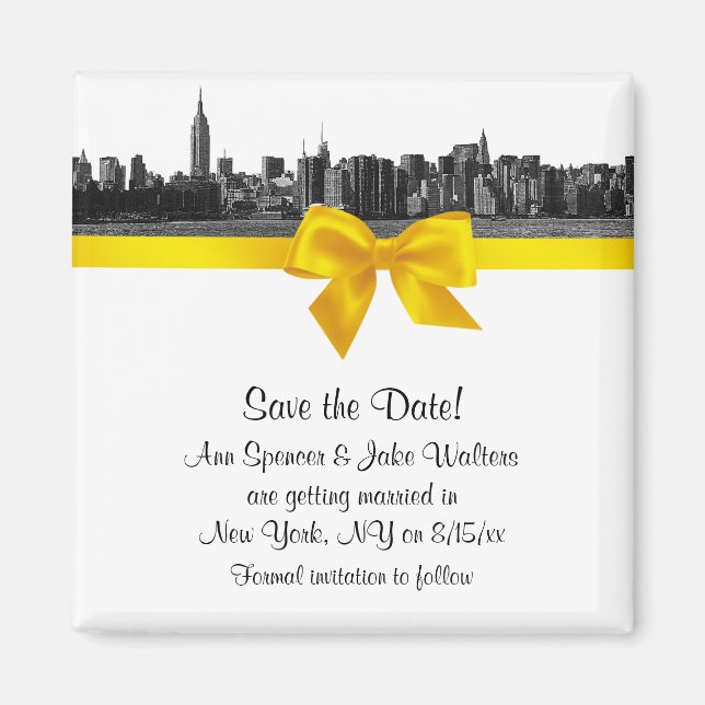 Aimant NYC large Skyline Etched BW Jaune Enregistrer la d (Devant)