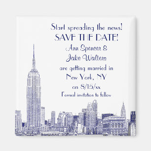 Aimant NYC Skyline 01 Etché Enregistrer la date Bleu