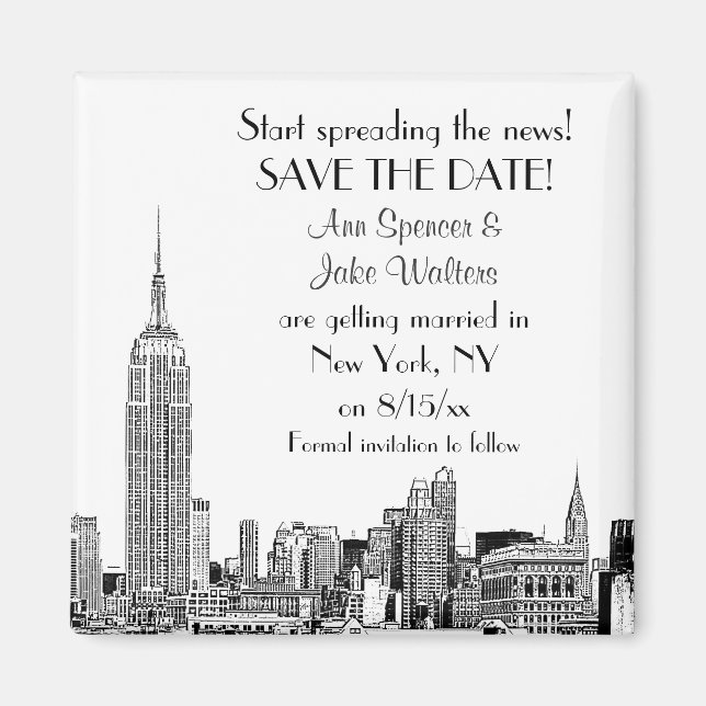 Aimant NYC Skyline 01 Etched Enregistrer la date (Devant)