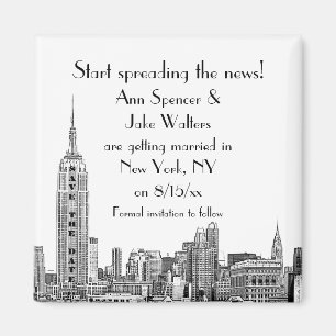 Aimant NYC Skyline Gravé 01 Enregistrez la Date