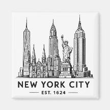 NYC Skyline Illustration with Statue of Liberty