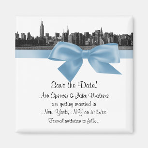 Aimant NYC Skyline large étendue gravée BW Lt Blue Save t