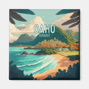 Aimant Oahu Hawaii Beach Porte - clé rétro Vintage