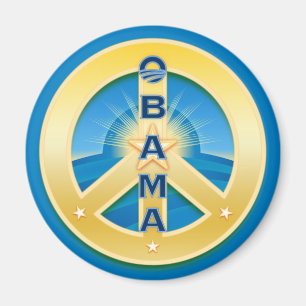 Aimant Obama GoldStar Magnet, rond sur bleu