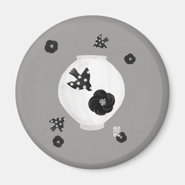 Aimant objet_22_camélia, oiseau et poterie (Devant)