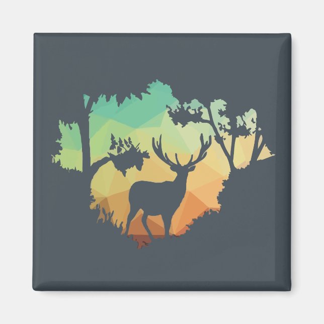 Aimant Observer la silhouette des cerfs dans une forêt pa (Devant)