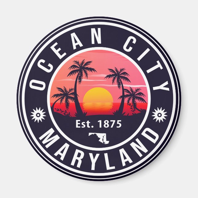 Aimant Ocean City Maryland Retro Sunset Souvenirs 60s (Devant)
