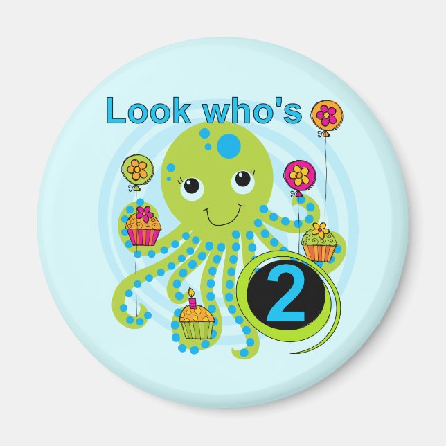 Aimant Octopus 2e anniversaire T-shirts et cadeaux (Devant)