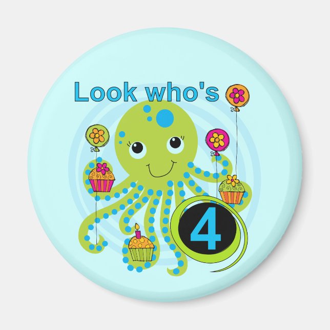 Aimant Octopus 4e anniversaire T-shirts et cadeaux (Devant)
