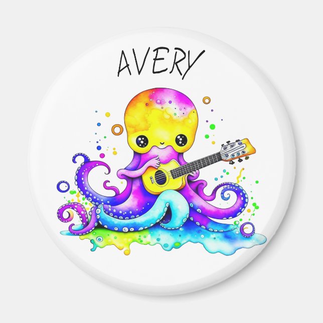 Aimant Octopus Personnalisé Jouer Guitare Psychédélique (Devant)