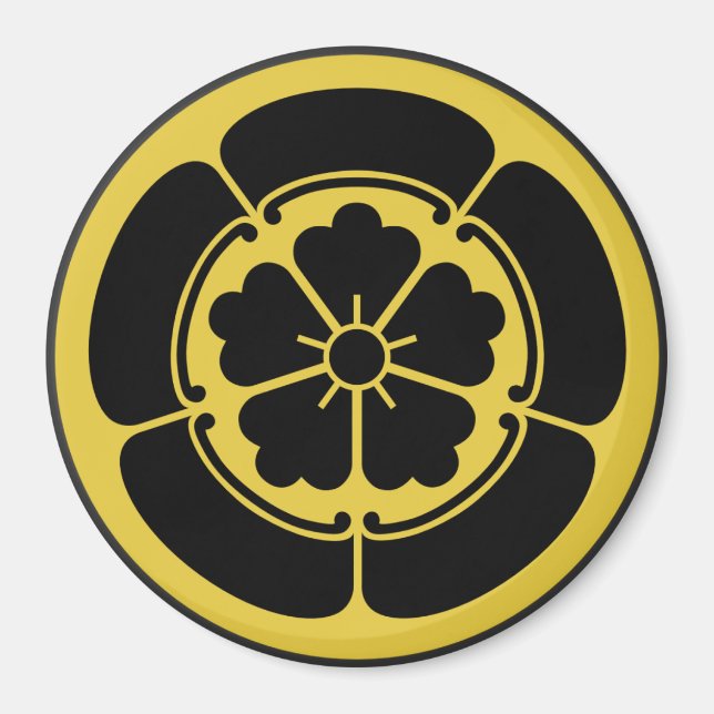 Aimant Oda Mon japonais samouraï clan jaune sur noir (Devant)