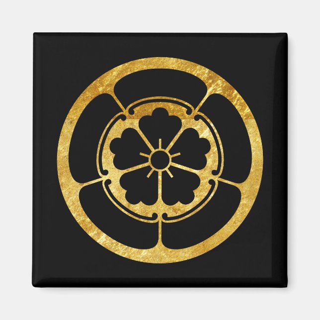 Aimant Oda Mon japonais samouraï clan or sur noir (Devant)