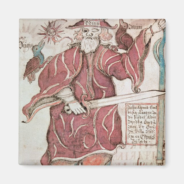 Aimant Odin, avec ses deux corbeaux, Hugin et Munin (Devant)